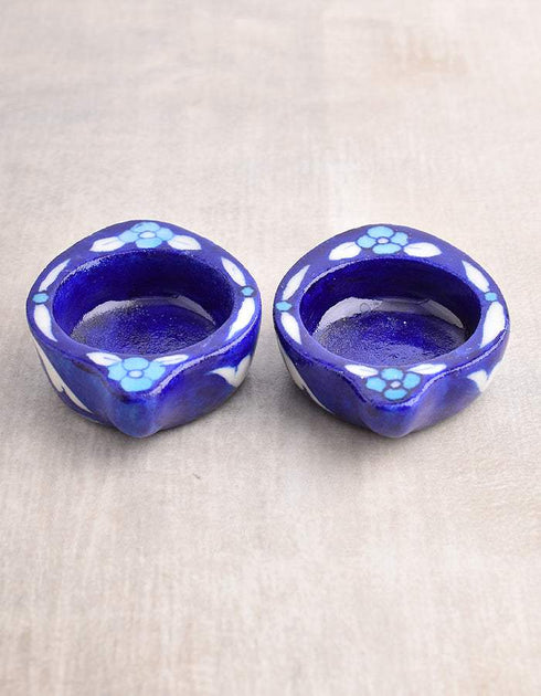 Blue Pottery T-Light Holder Set Of 2 Pcs.